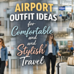 15+ stylish and comfortable airport outfit ideas for women with luggage.