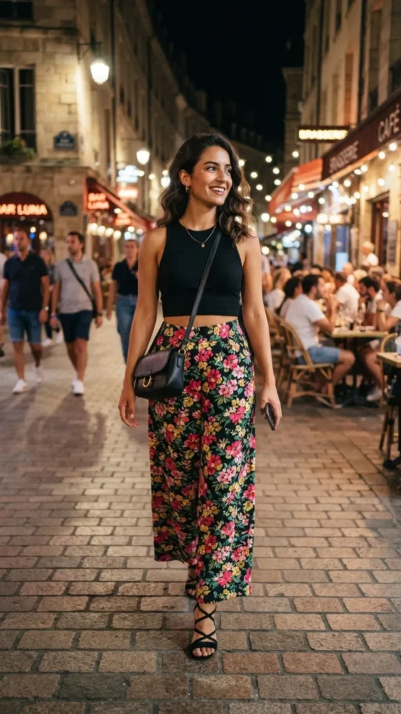 Black crop top palazzo pants
