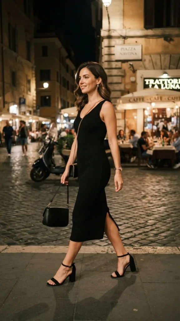 Black midi dress block heels