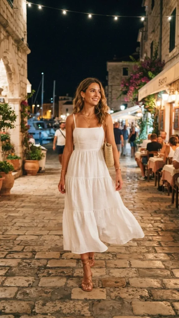 Flowy white linen midi dress