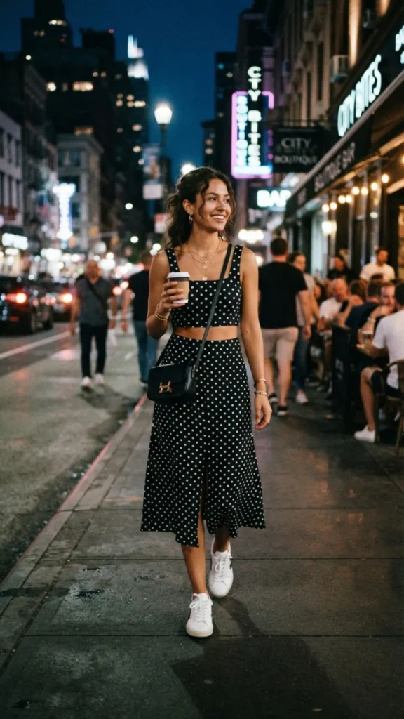 Polka dot skirt set outfit