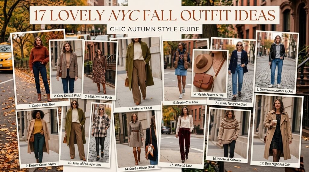 17 lovely NYC fall outfit ideas featuring chic layers, seasonal colors, and stylish city looks.
